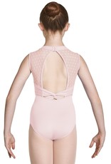 Mirella M464C-High Neckline Mesh Open Back Leotard-PINK-2-4