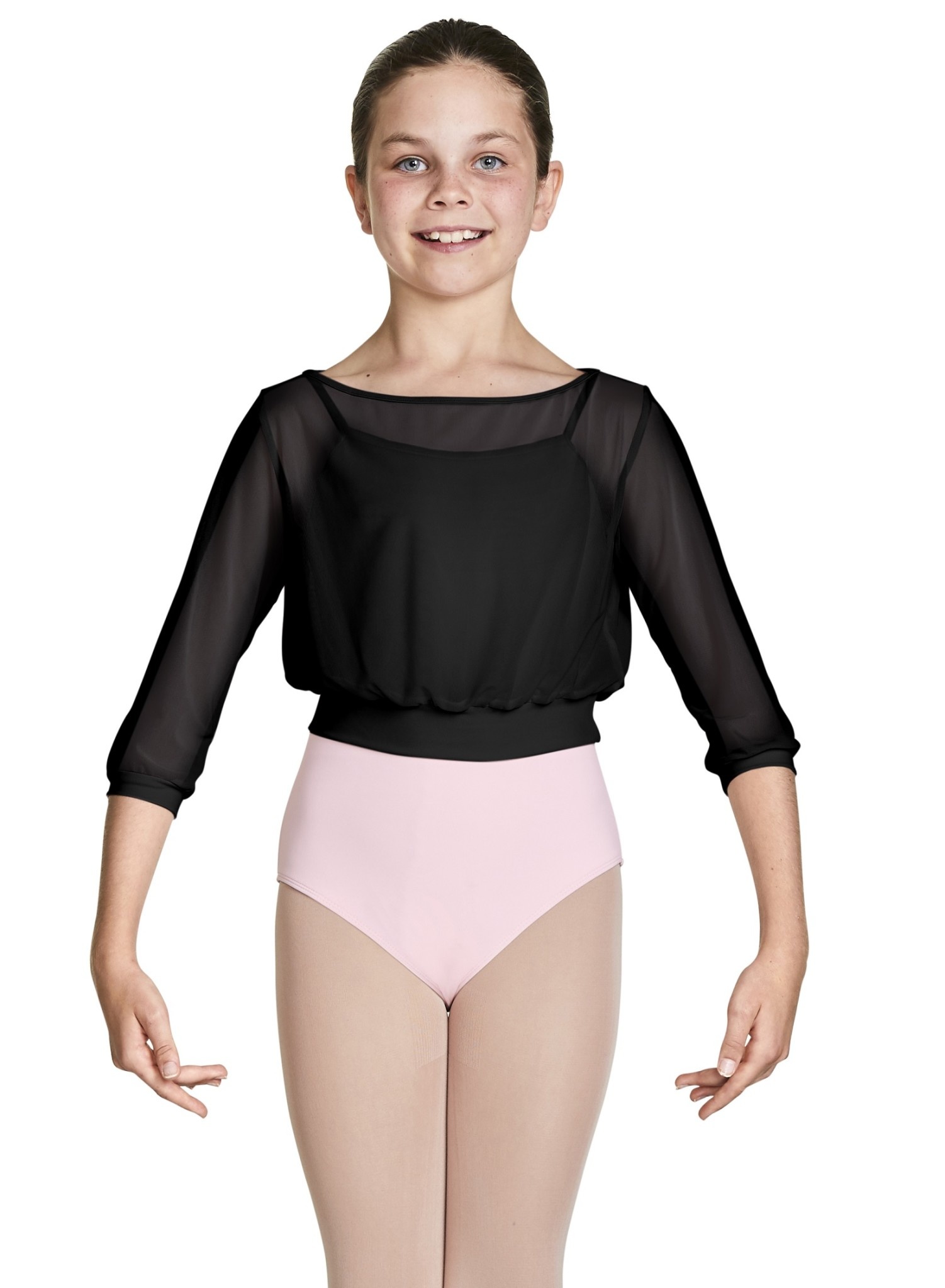 Bloch CZ8106-Tazanna 3/4 Sleeve Mesh Top-BLACK-4-6