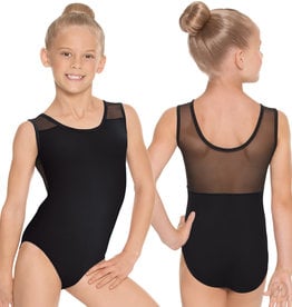 Eurotard 44586C-Leotard Enfant  Avec Insertion de Mesh-NOIR-LARGE