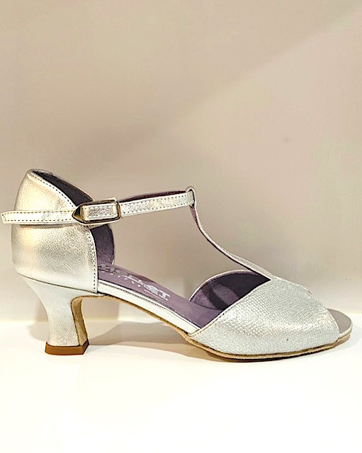 Merlet KATE-1473-817-Ballroom Shoes 2." Suede Sole Leather Cristalle-SILVER