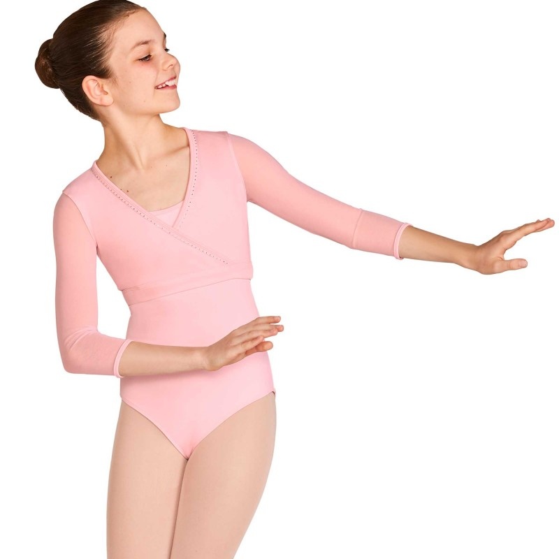 Bloch CZ5536-Adalyn Diamante Trim 3/4 Sleeve Wrap Top