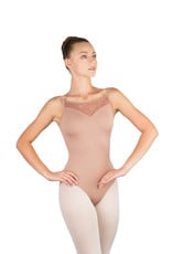 Ballet Rosa AURA-Leotard With Stretch Lace Sweetheart Strap design-CAFÉ AU LAIT-42 (L)