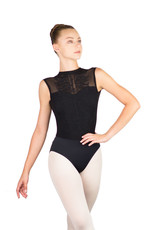 Ballet Rosa HARPER-High Neck Leotard With Embroidered Floral Mesh-NOIR