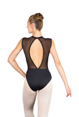 Ballet Rosa HARPER-High Neck Leotard With Embroidered Floral Mesh-NOIR