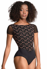 Ballet Rosa CORALIE-Short Sleeve Leotard V Open Back-NOIR/CAFÉ AU LAIT 38 (S)