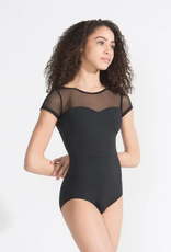 Capezio MC8311W-Mesh Yoke Short Sleeve Leotard-BLACK