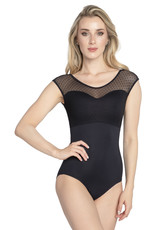 SoDanca RDE-2364-Marquesa Leotard à Manches Insertion de Mesh-NOIR-LARGE