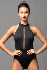 MotionWear 2981-891-Linear Inset Mock Neck Halter Leo-BLACK-SA