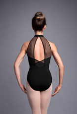 Bloch L3135-SIDONIE-High Neckline Weave Trim Mesh Back Halter Leotard-BLACK-LARGE