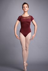 Bloch L3549-VIDALIA-Mesh Wrap Back Weave Trim Short Sleeve Leotard