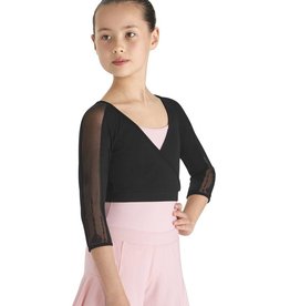 Bloch CZ9316-Embroidered Mesh 3/4 Sleeve Warp Top-6X7