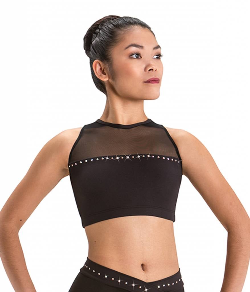 MotionWear 4484-824-Rhinestone Halter Crop Top-BLACK-LA