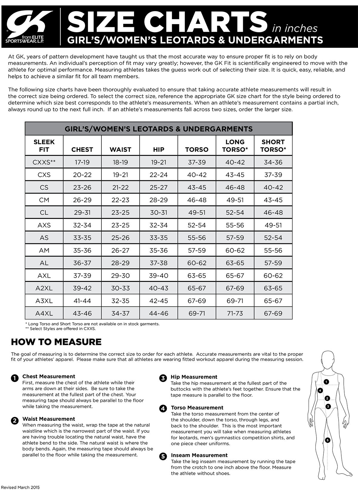 Sportswear Size Charts – Elite Sports