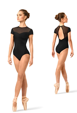 Bloch L4302B-Eden Leotard Devant en Cœur Manches Courtes Dos Ouvert-NOIR