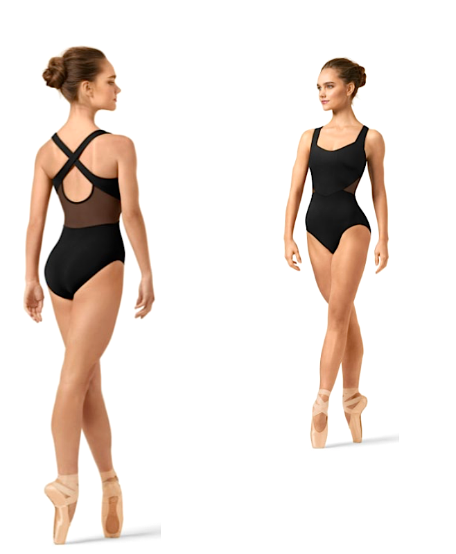 Bloch L4325B-Hanoko Cross Back Wide Strap Mesh Camisole Leotard-BLACK-XSMALL