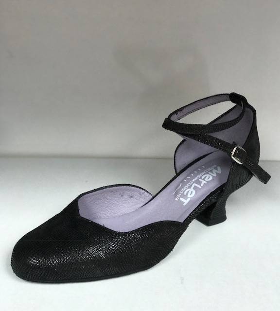Merlet BADRAS-1388-001-Ballroom Shoes 1.7" Suede Sole Canaula Leather-BLACK