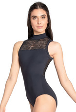 SoDanca RDE-2190-Mock Neck Leotard Mesh Insert-BLACK