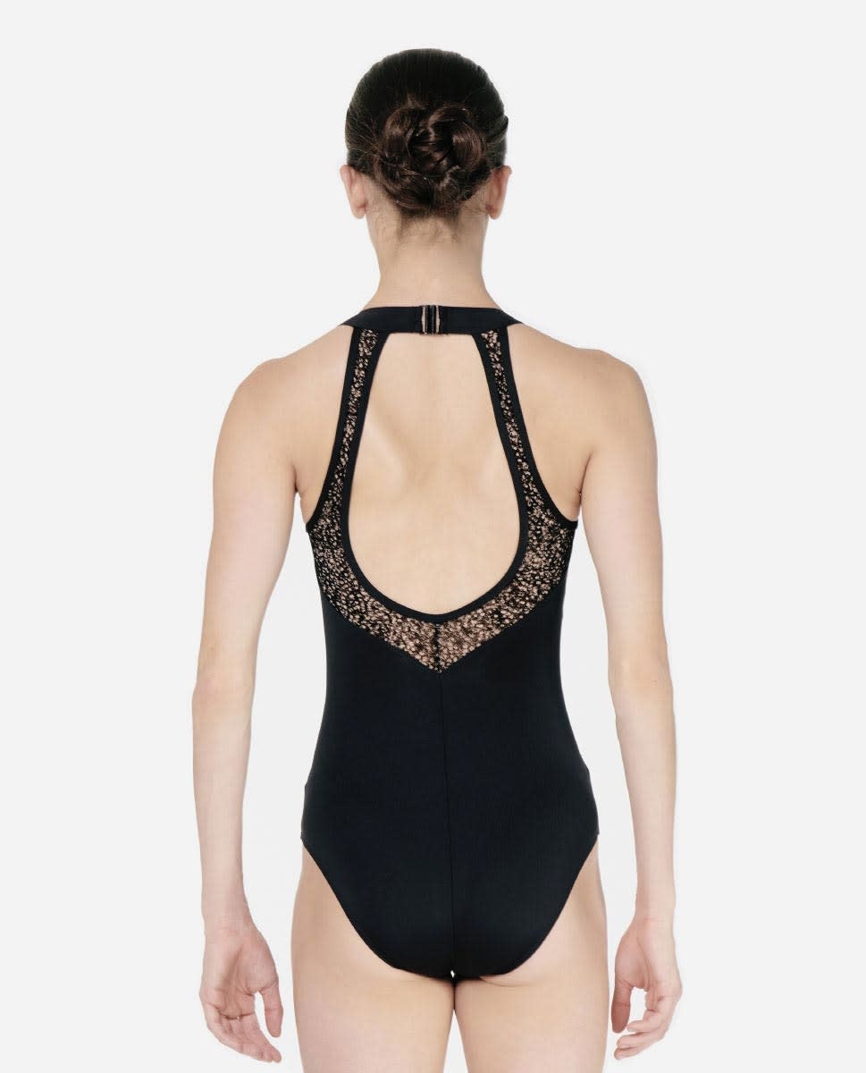 Lulli Dancewear LUF664-Delores Halter Neck Flocked Mesh Leotard-BLACK