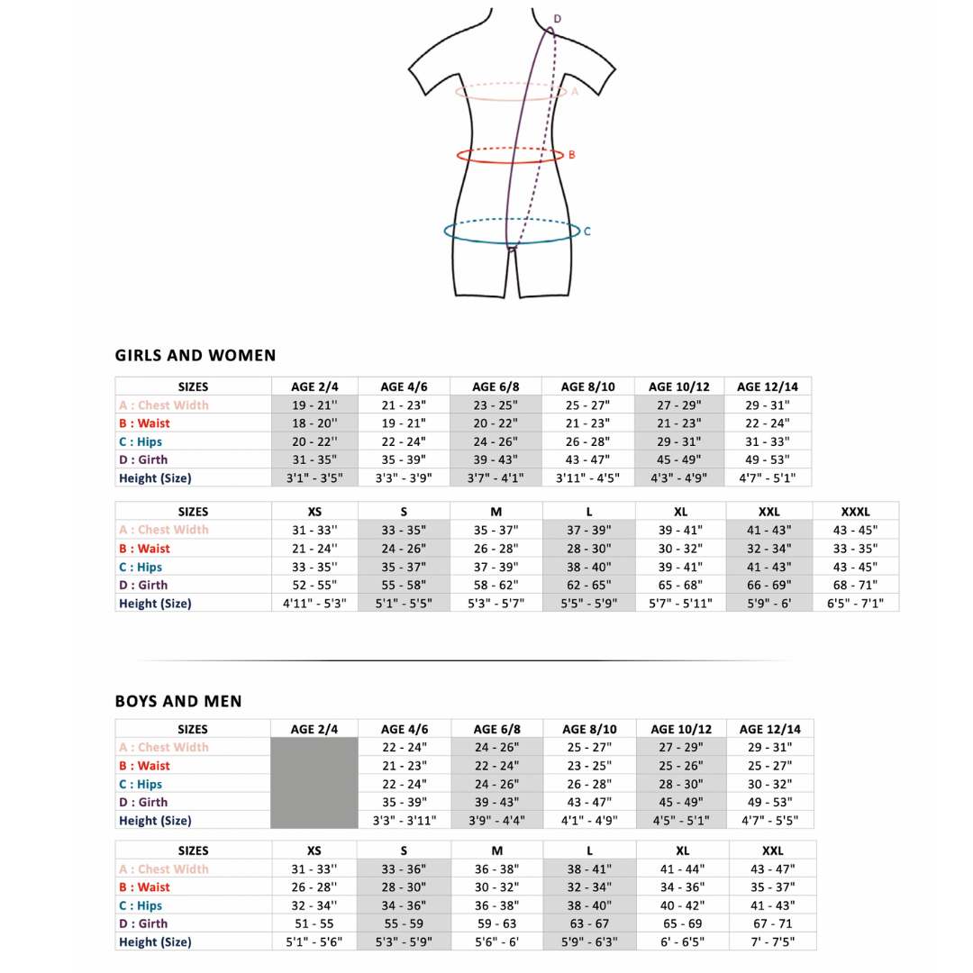 B Dance Wear - Sizing Chart