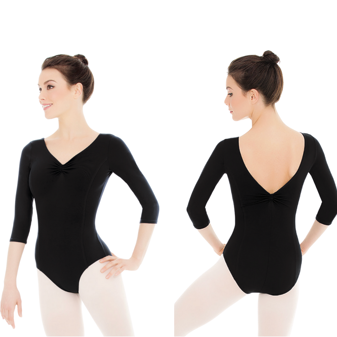 Ladies Pinch Front Three Quarter Sleeve Leotard