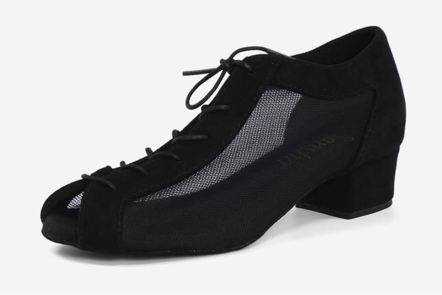 Sansha BR2127-Ballroom Shoes Microfiber Sole 1.3'' Cuban Heel Mesh-BLACK