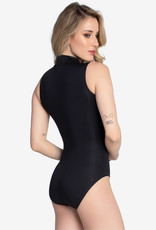 SoDanca SL171-Zip Front Mock Neck Leotard-BLACK