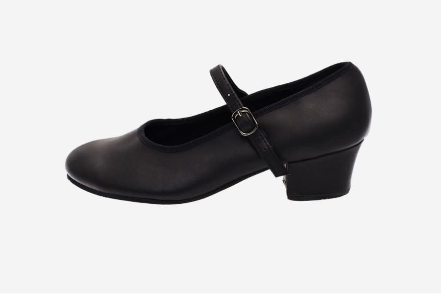 Sansha CL05-Character Shoes Cuban heel Leather-BLACK