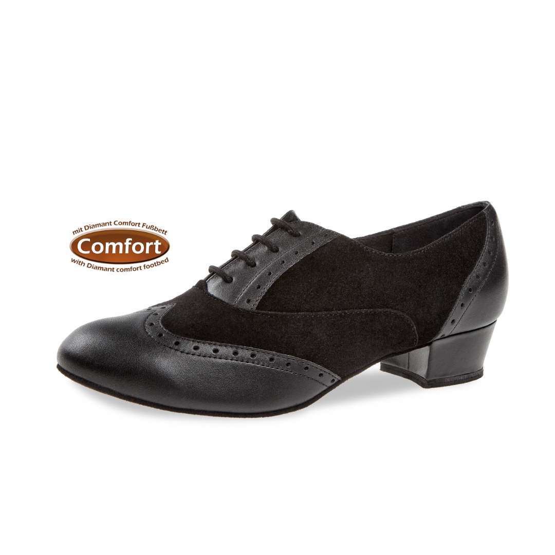 Diamant 063-029-070-Ballroom Shoes 1'' Bloc Heel Suede Sole-LEATHER/SUEDE BLACK
