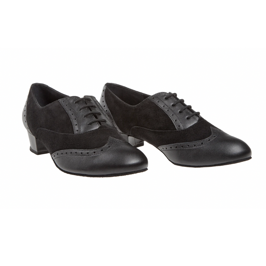 Diamant 063-029-070-Ballroom Shoes 1'' Bloc Heel Suede Sole-LEATHER/SUEDE BLACK