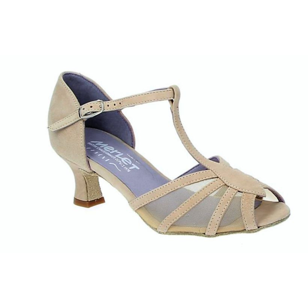 Merlet KARMINA-1404-106-Ballroom Shoes 2'' Suede Sole Velvet Leather-BEIGE