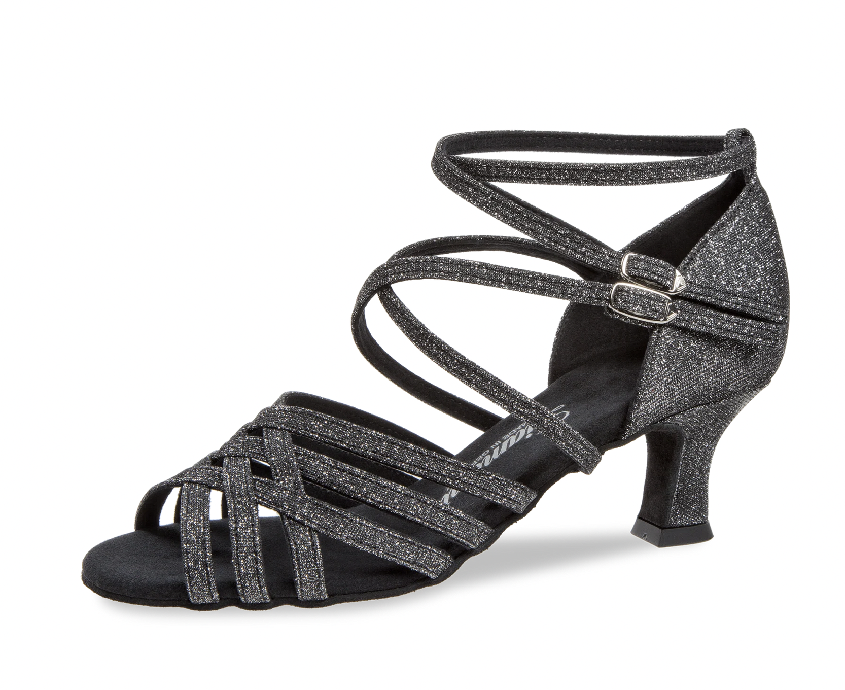 Diamant 108-036-519-Soulier de Danse 2" Semelle Suede Largeur Étroite-PAILLETÉ NOIR/ARGENT