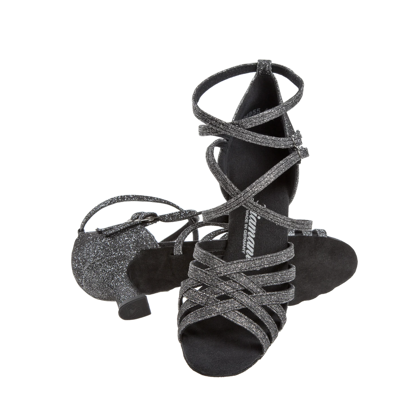 Diamant 108-036-519-Soulier de Danse 2" Semelle Suede Largeur Étroite-PAILLETÉ NOIR/ARGENT