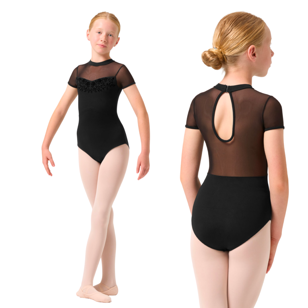 Bloch CL0512-Esmey Leotard Manches Courtes Col Montant Ouverture au Dos-NOIR-6X7