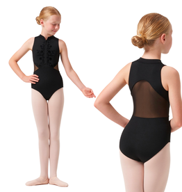 Bloch CL0525-Nyla Leotard Encolure Montante Fermeture Éclair Devant Dos Mesh-NOIR-8-10