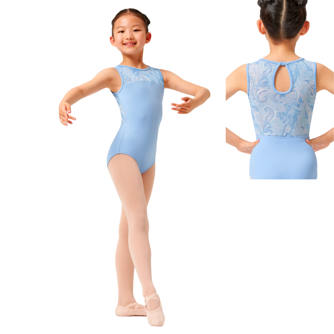 Mirella M486C-Printed Mesh keyhole Back Tank Leotard