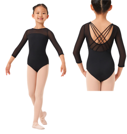 Mirella M121C-Leotard Manches 3/4 Détails de Bretelles au Dos-NOIR