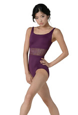 Danshuz 22112A-Joelle Leotard Camisole Insertion Mesh Floral Velours-MERLOT