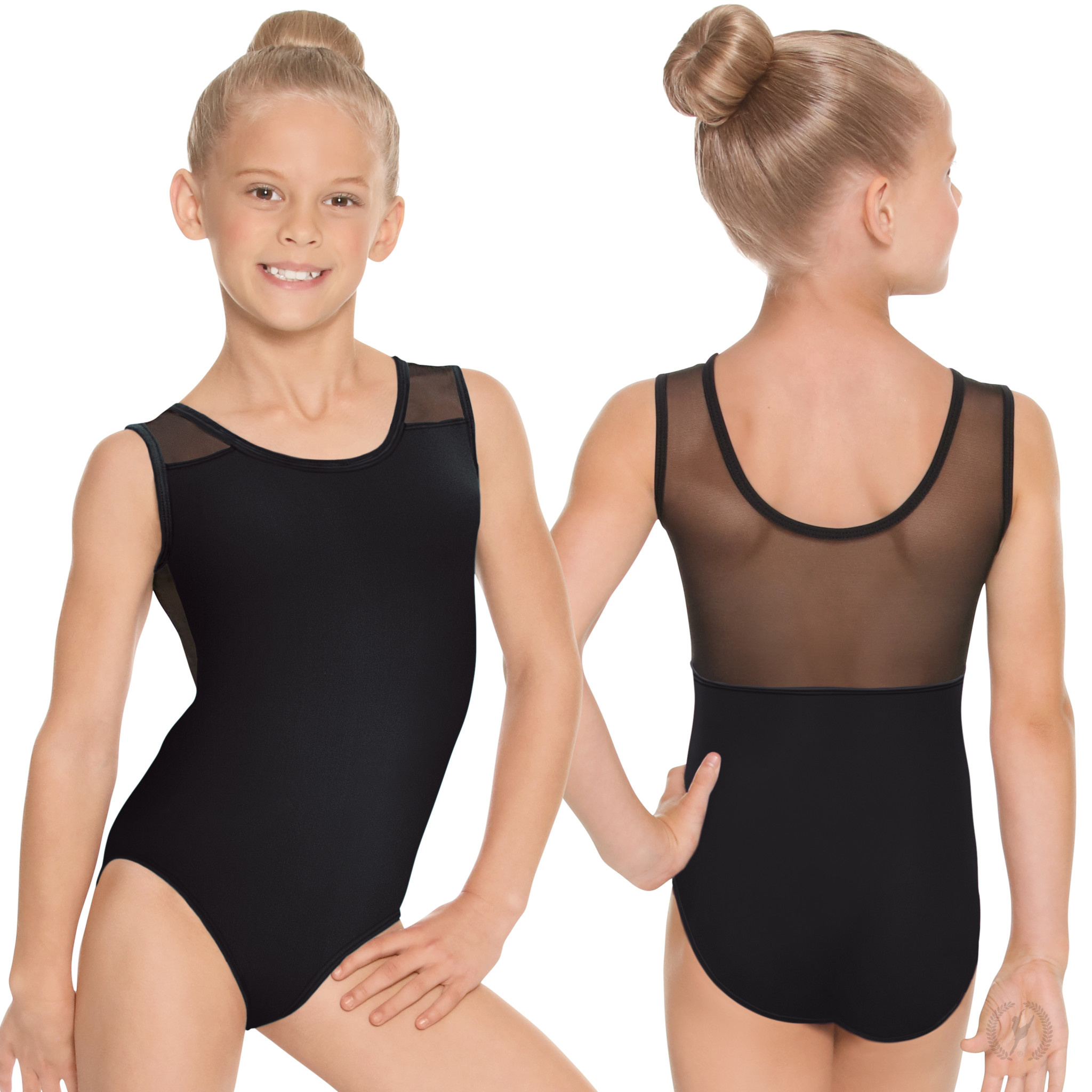 Eurotard 44586C-Leotard Enfant  Avec Insertion de Mesh-NOIR-LARGE