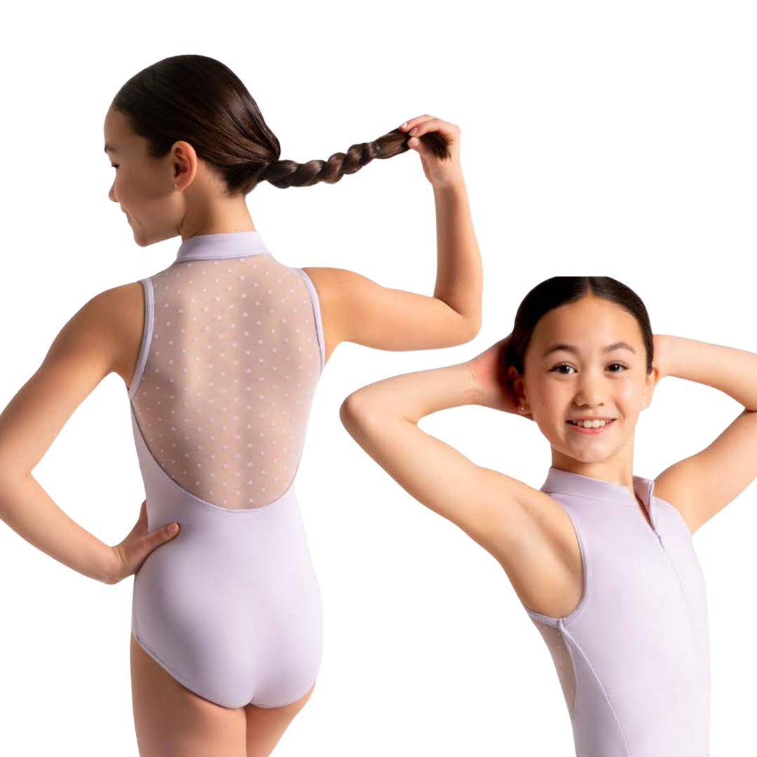 Capezio 12002C-Leotard Zippé à l'avant Dos en Mesh à Pois