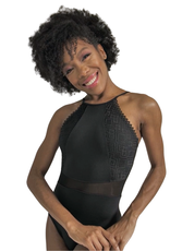 SoDanca RDE-2604-Cendrine Camisole Leotard Stretch Mesh and Lace-BLACK