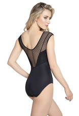 SoDanca RDE-2364-Marquesa Leotard à Manches Insertion de Mesh-NOIR-LARGE