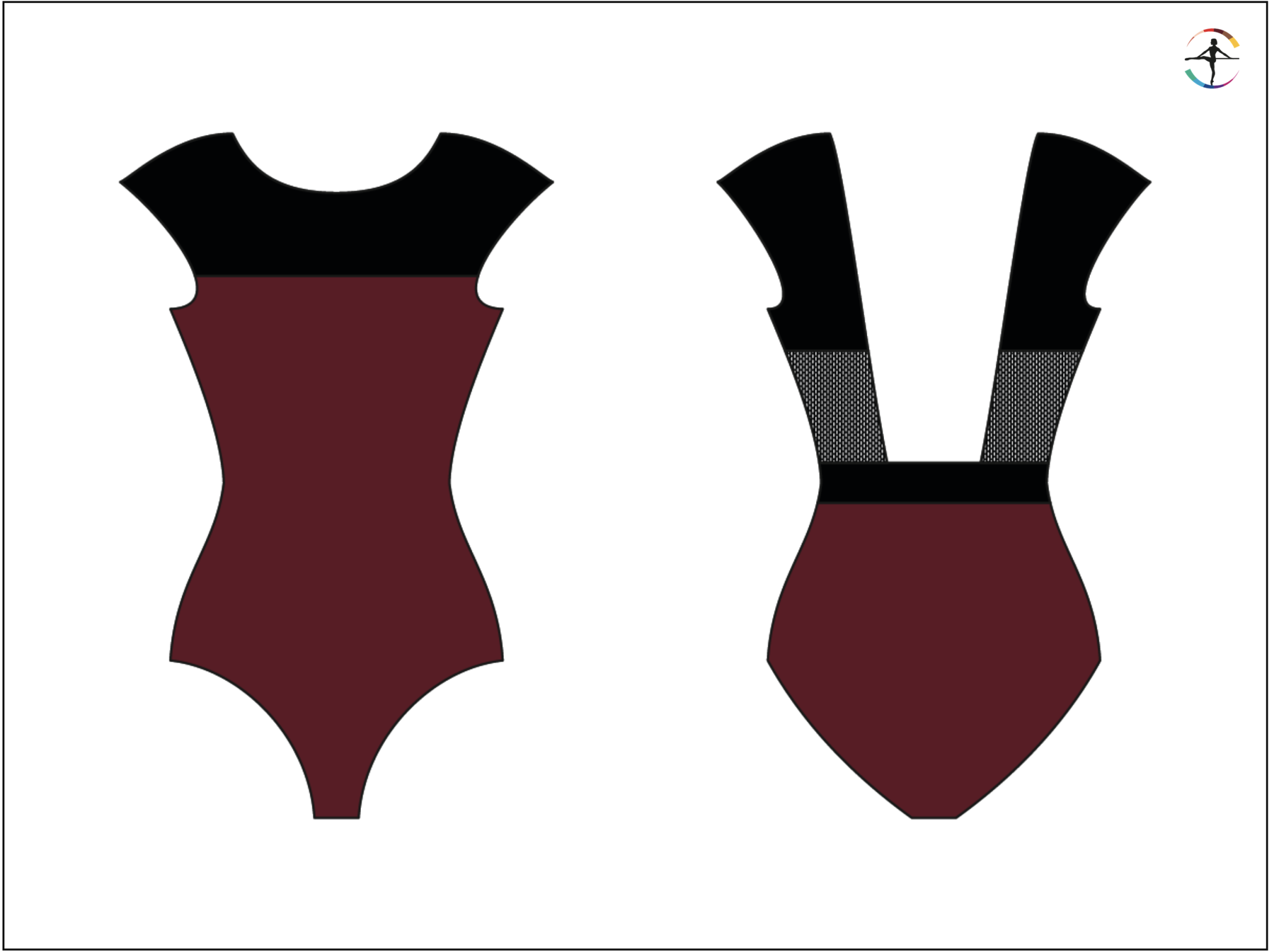 Wear Moi PEARL-Square Open Back Leotard With Mesh Insert-BURGUNDY/BLACK-LARGE