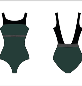 Wear Moi MIMOSA-Leotard Bretelles Larges Dos Ouvert Insertion de Mesh-VERT FORÊT/NOIR