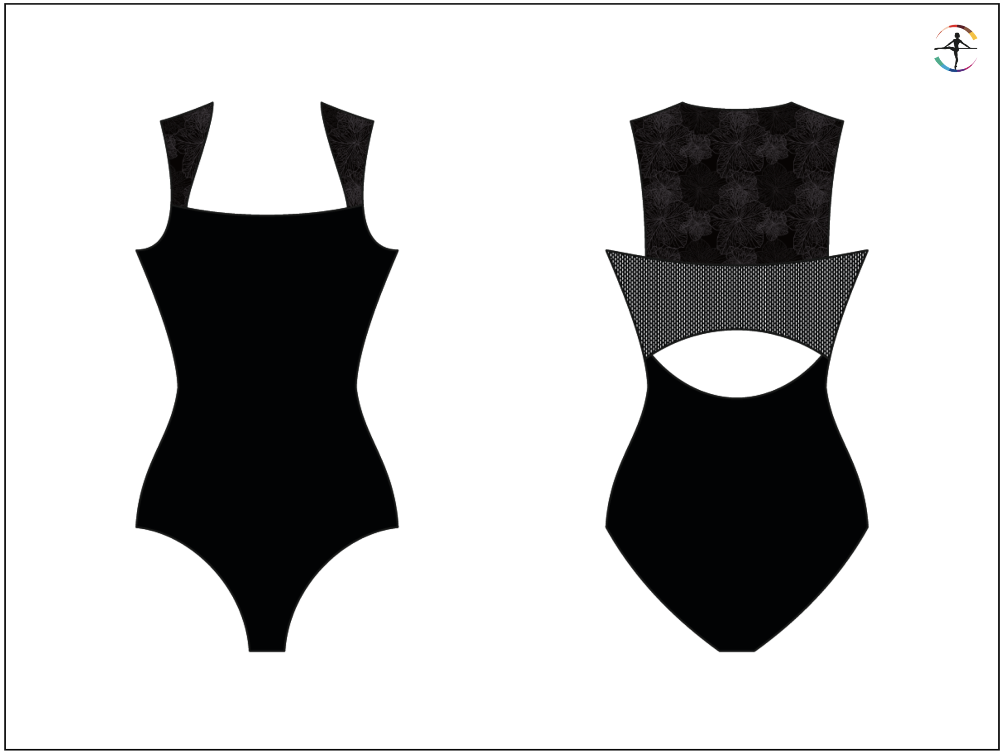 Wear Moi ASTANA-Leotard Mesh Insert at the Back and Printed Microfiber-BLACK