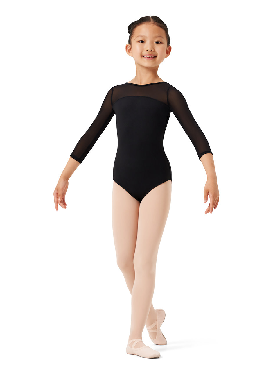 Mirella M121C-Low Back Strap Details 3/4 Sleeve Leotard-BLACK