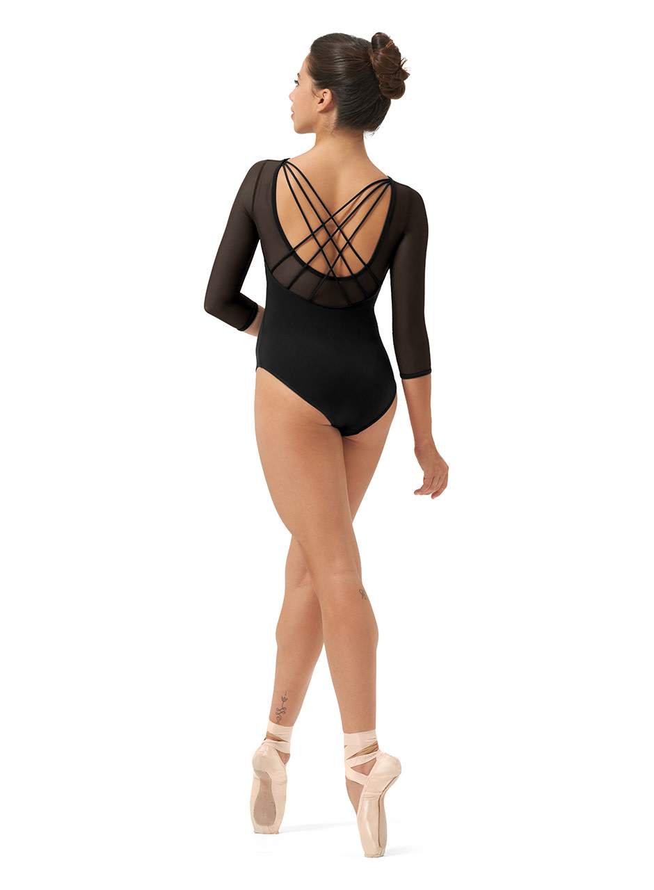 Mirella M1022LM -Low Back Strap Detail 3/4 Sleeve Leotard