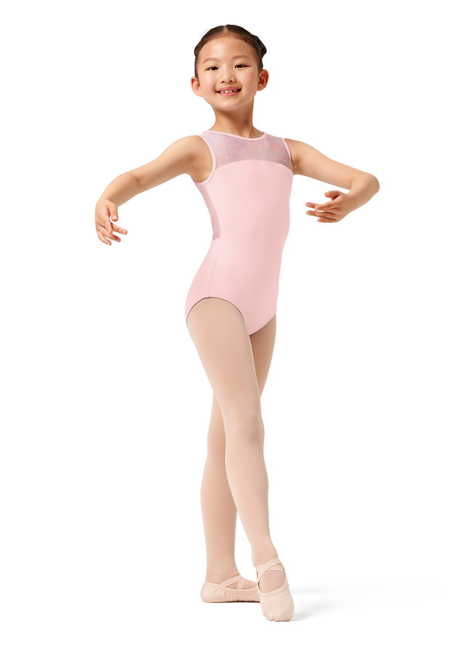 Mirella M486C-Printed Mesh keyhole Back Tank Leotard