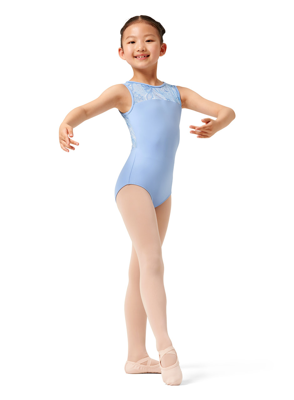 Mirella M486C-Printed Mesh keyhole Back Tank Leotard