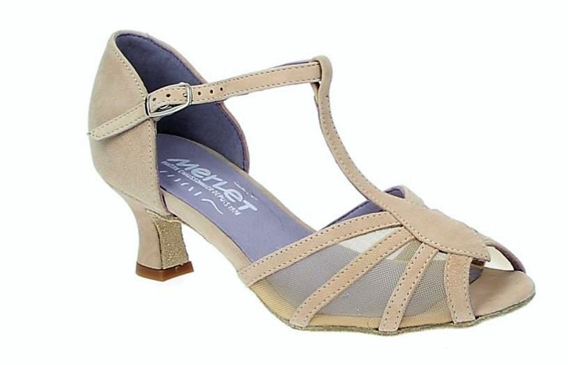 Merlet KARMINA-1404-106-Ballroom Shoes 2'' Suede Sole Velvet Leather-BEIGE