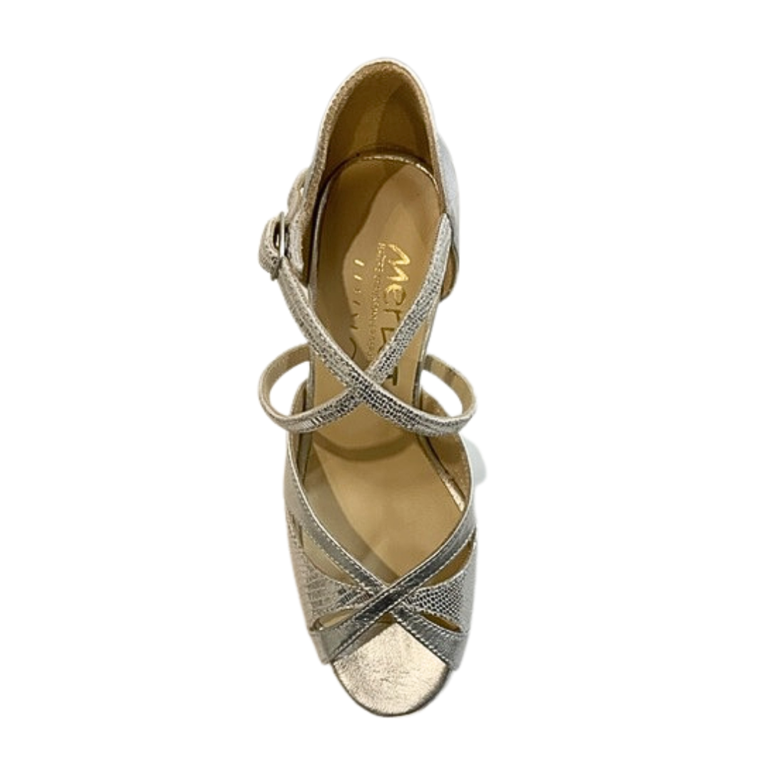 Merlet SABIA1-1457-817-Ballroom Shoes 2.5" Suede Metallic leather-Silver